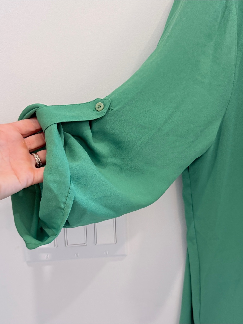BCBGMaxAzria Emerald Pintuck Button-Front Tunic - Picture 2 of 5